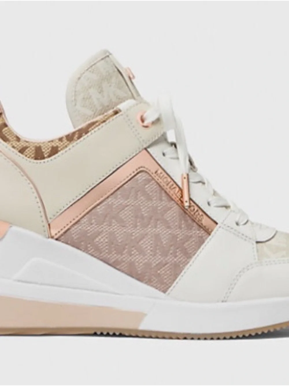 MICHAEL KORS Cream and Rose Gold Platform Lace-Up Sneakers